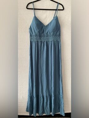 As U Wish Blue Maxi Dress with Crochet Waist